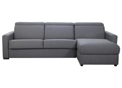Canapé d'angle réversible et convertible avec coffre et têtières ajustables gris NORO