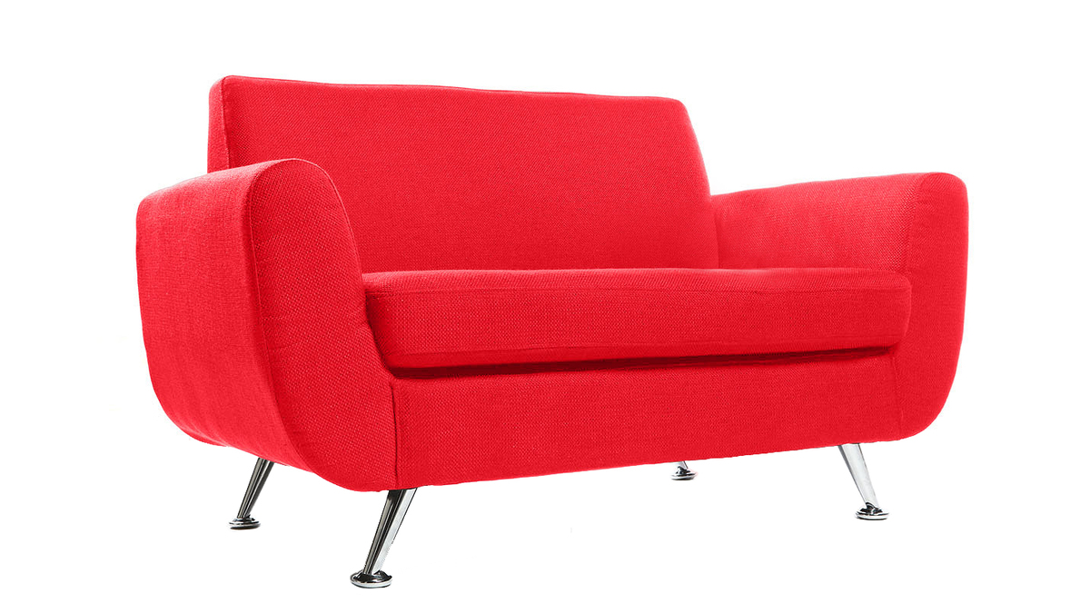 Canapé design 2 places en tissu rouge et acier chromé PURE