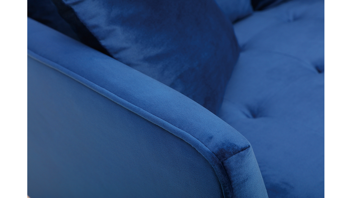 Canapé design 2 places en tissu velours bleu nuit et métal noir BEKA