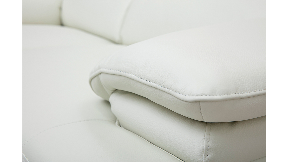 Canapé design avec têtières ajustables 2 places cuir blanc et acier chromé EWING