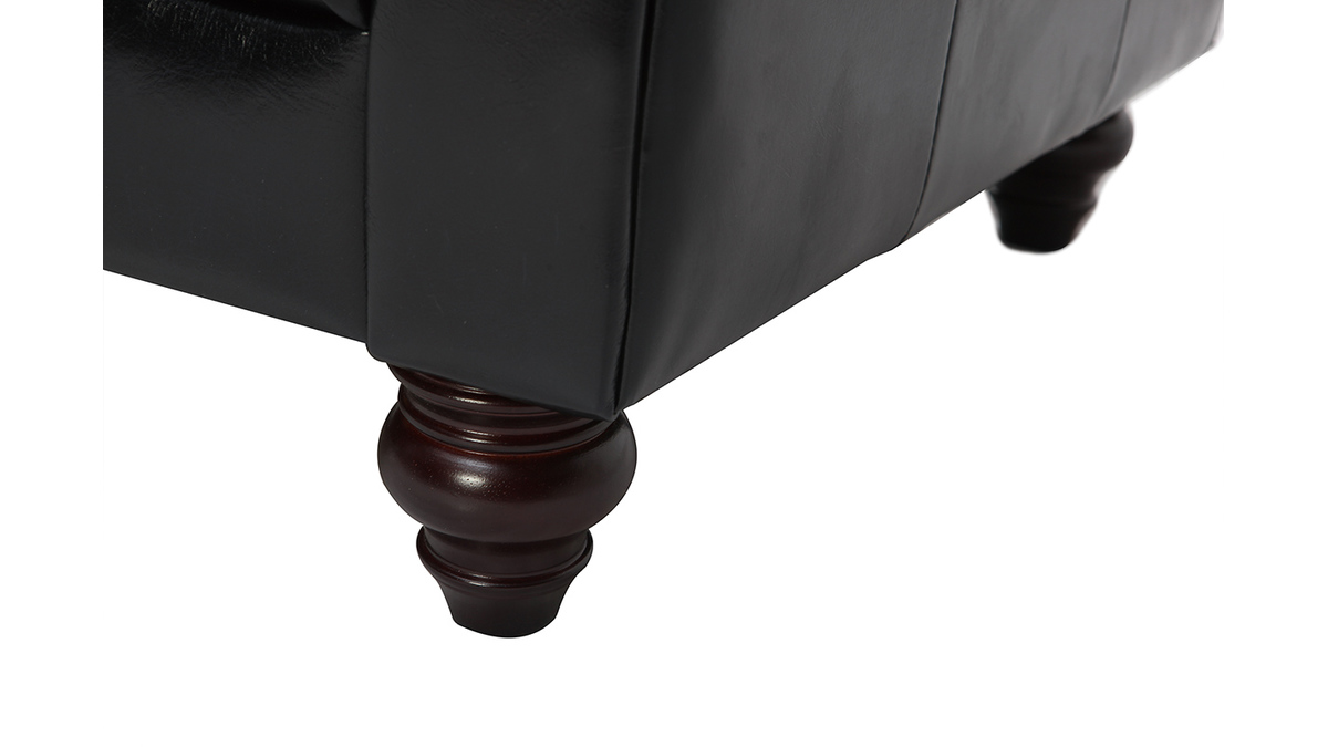 Canap design cuir noir 3 places CHESTERFIELD - cuir de buffle