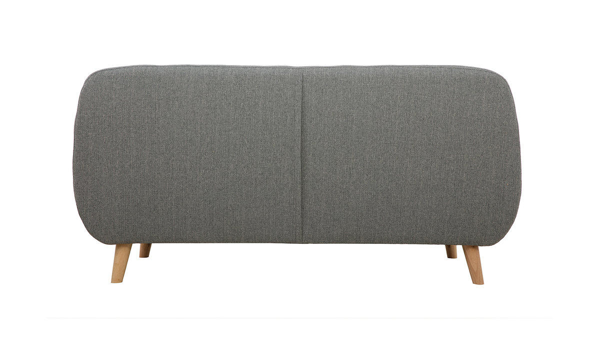 Canapé scandinave déhoussable 3 places en tissu gris clair et bois clair YNOK