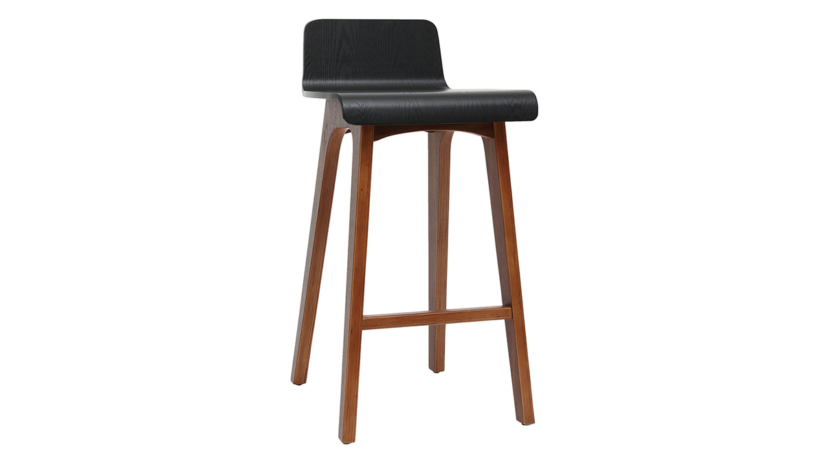 Chaise de bar scandinave noir et bois fonc H65 cm BALTIK