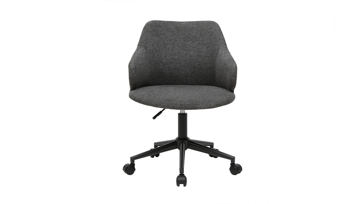 Chaise de bureau à roulettes en tissu gris anthracite et métal noir HEMMY