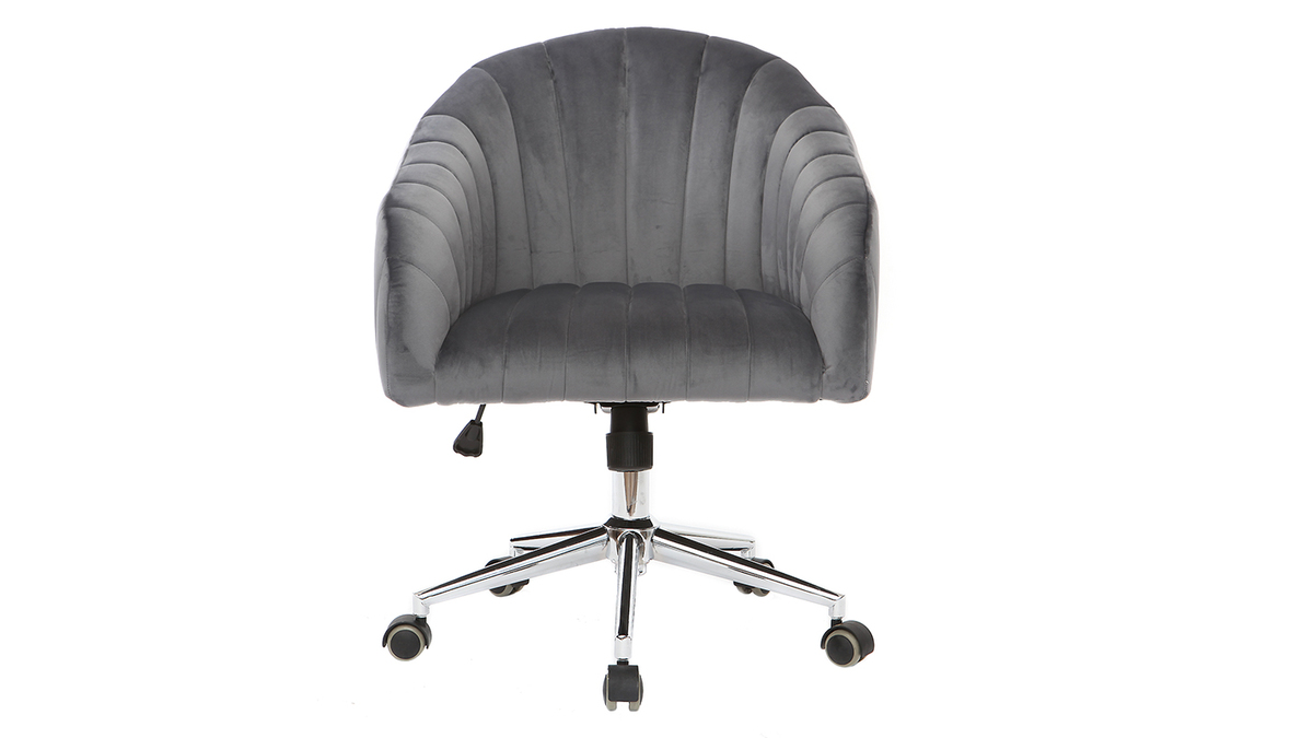 Chaise de bureau  roulettes en tissu velours gris fonc et acier chrom ROMI