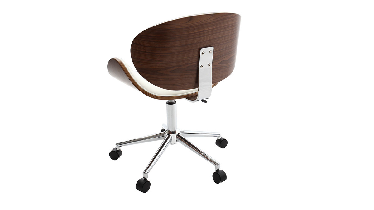Chaise de bureau design blanc et bois foncé WALNUT