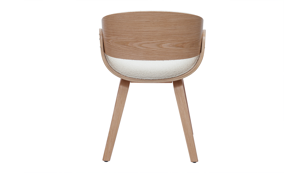 Chaise design en tissu effet laine boucle blanc et bois clair BENT