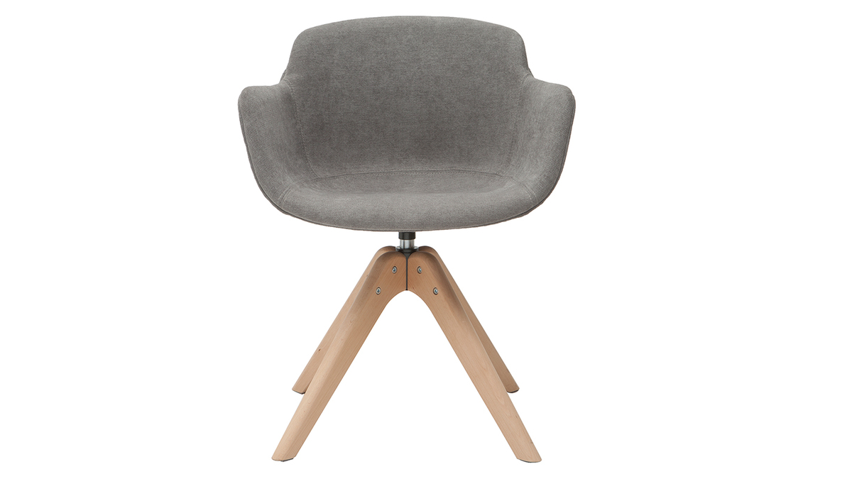 Chaise design en tissu effet velours gris et bois clair massif AARON