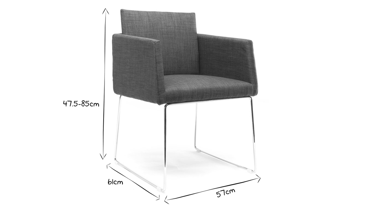 Chaise design en tissu gris et acier chrom NEORA