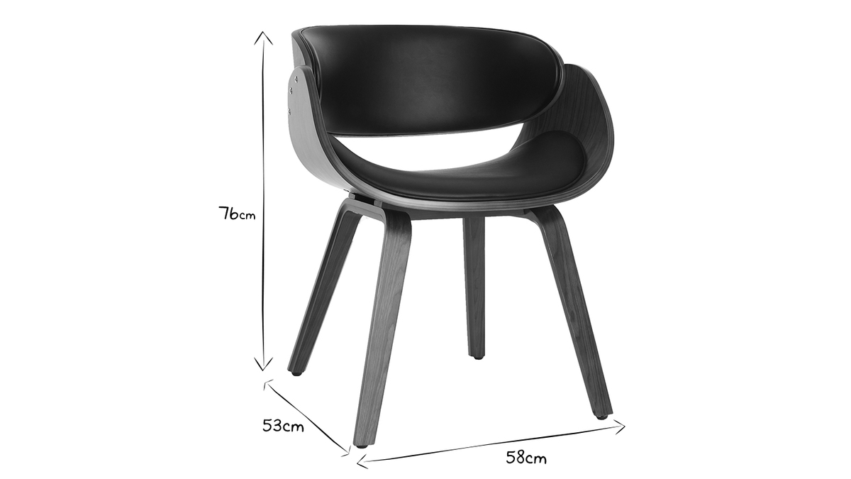 Chaise design noir et bois fonc noyer BENT