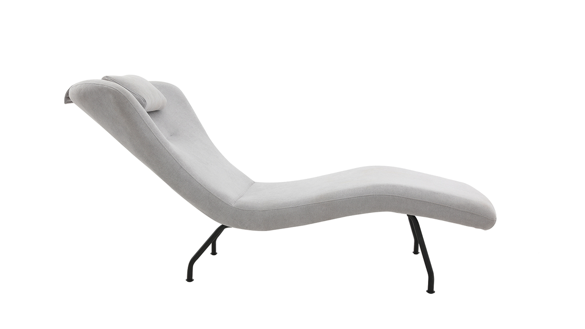 Chaise longue design tissu effet velours gris clair FLOW