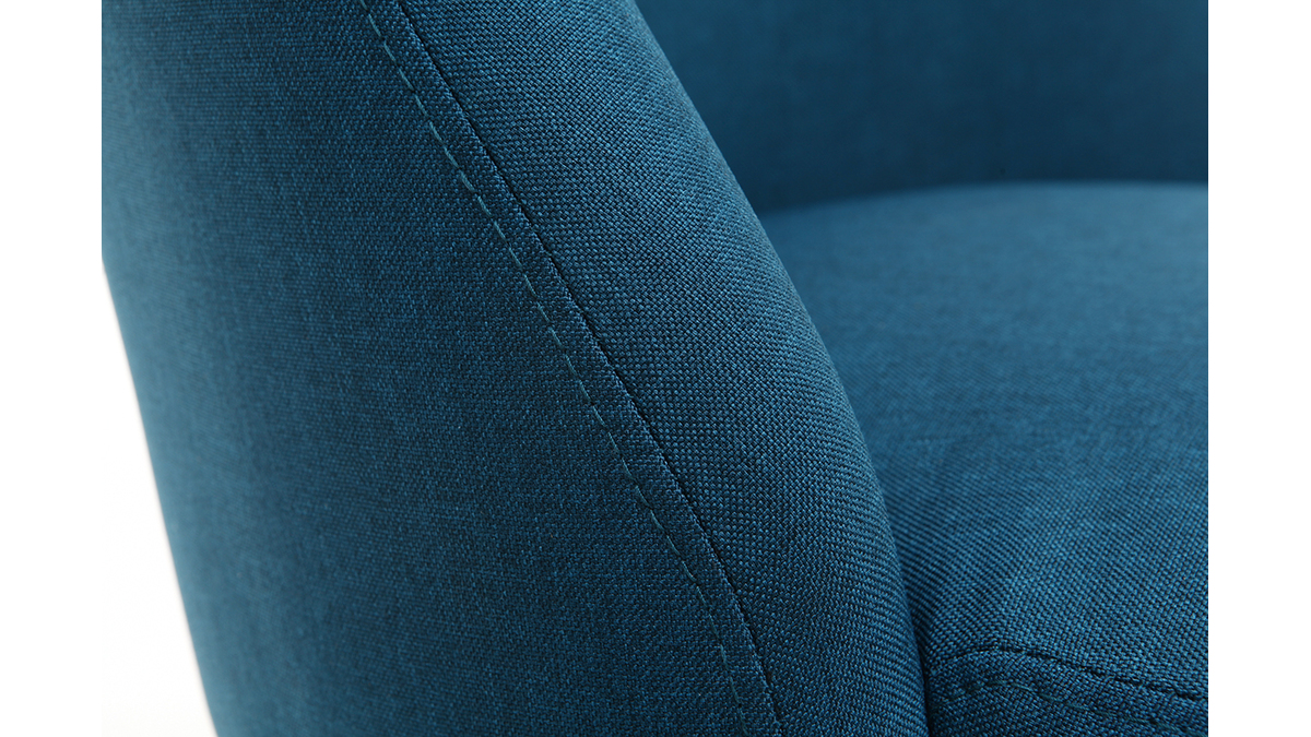 Chaise scandinave en tissu bleu canard et bois clair massif LIV