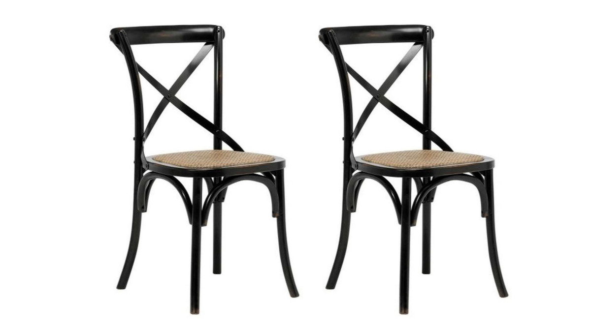 Chaises bistrot en bois noir et rotin (lot de 2) KAFFE
