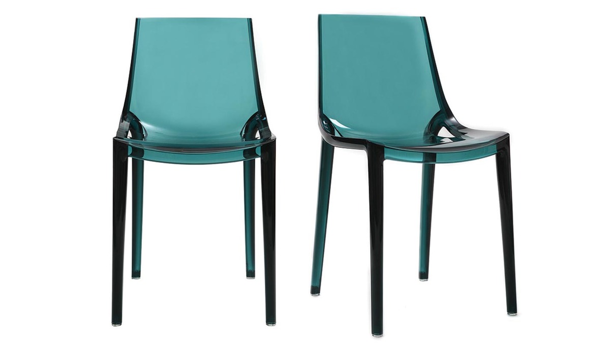 Chaises design empilables bleu ptrole transparent  intrieur - extrieur (lot de 2) YZEL