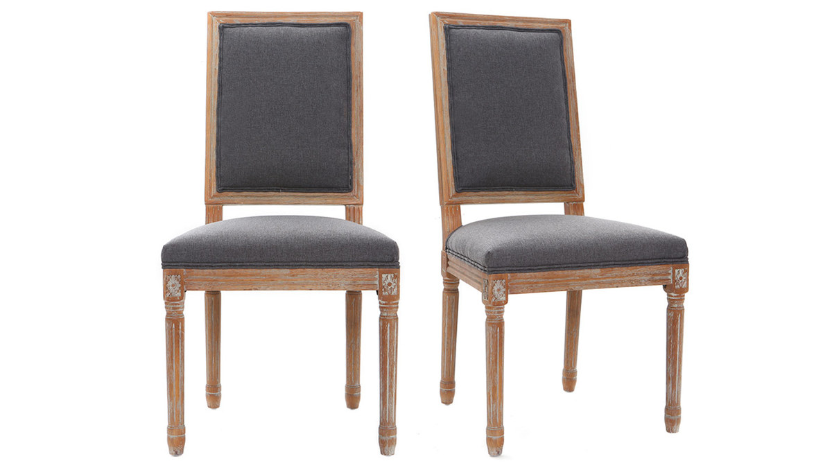 Chaises en tissu gris fonc pieds bois clair (lot de 2) AMAURY