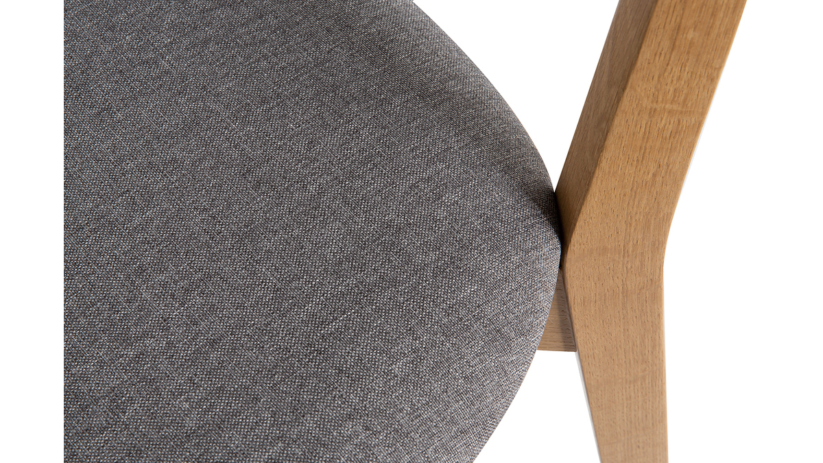 Chaises vintage en bois clair chne et tissu gris clair (lot de 2) LUCIA