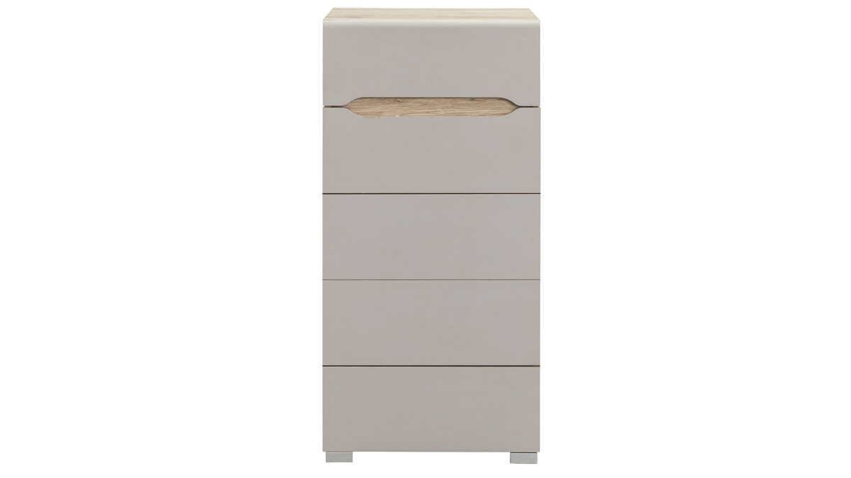 Commode design bois clair et taupe 5 tiroirs WILLY