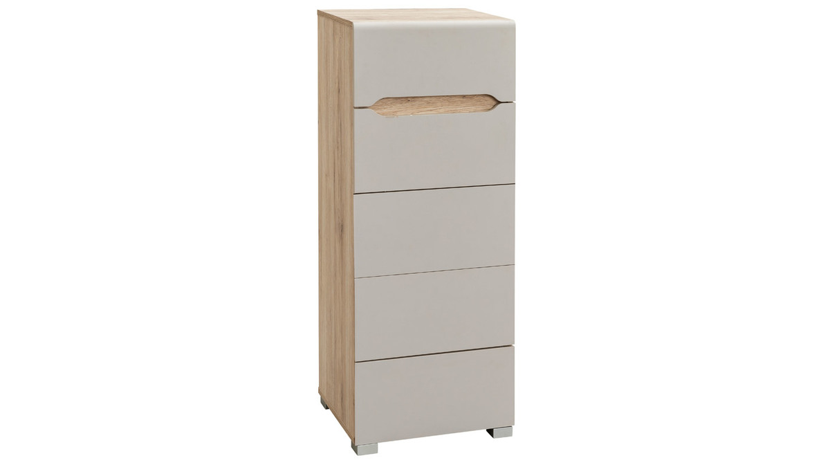 Commode design bois clair et taupe 5 tiroirs WILLY