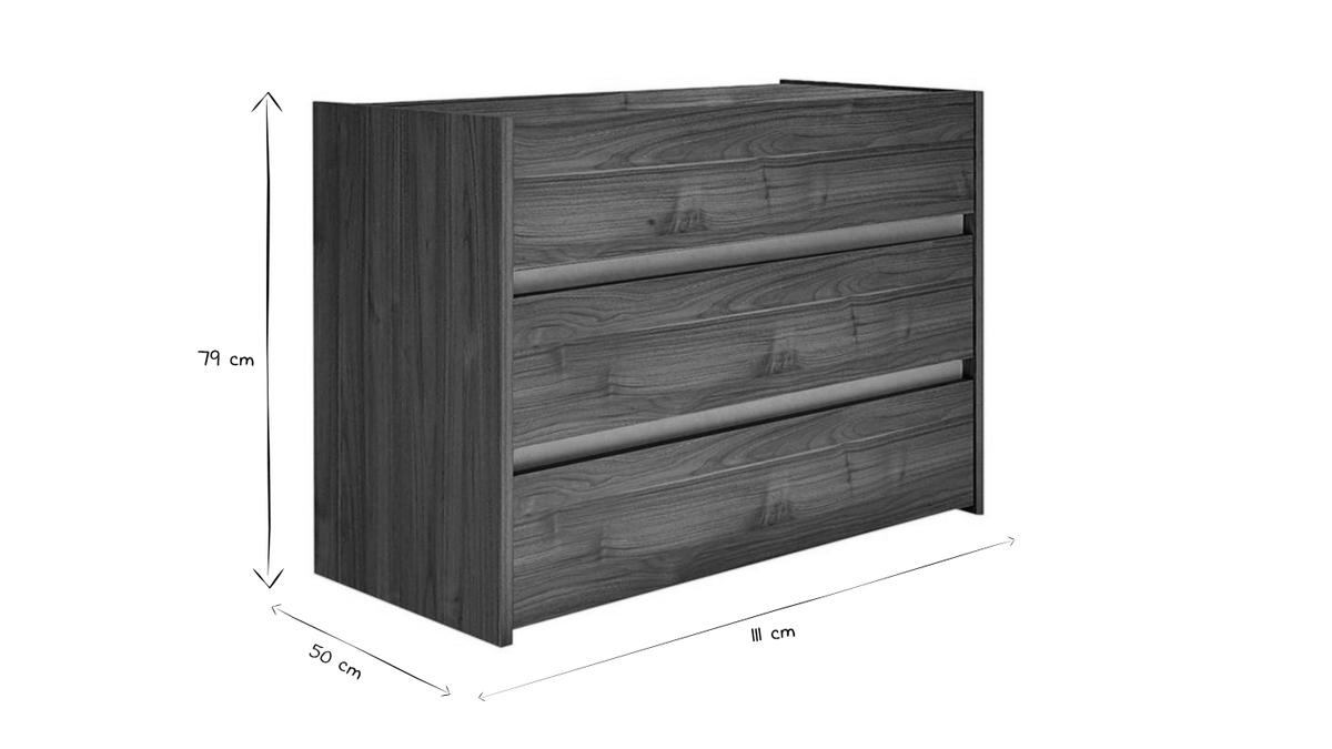 Commode design bois fonc 3 tiroirs L111 cm ODE