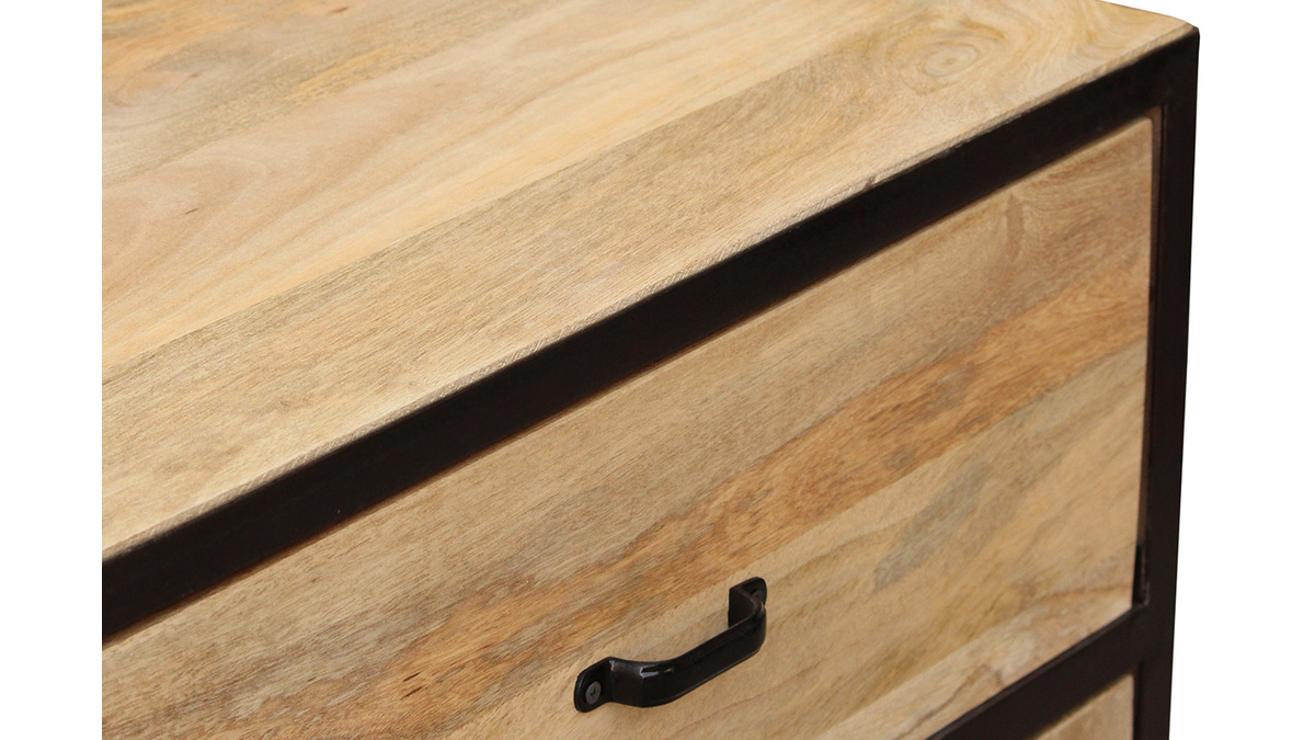Commode industrielle en bois manguier massif et métal noir 6 tiroirs L130 cm INDUSTRIA