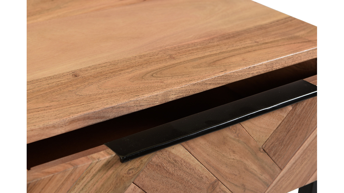Console avec rangement 2 tiroirs à motifs chevrons en bois massif et métal noir L100 cm STICK