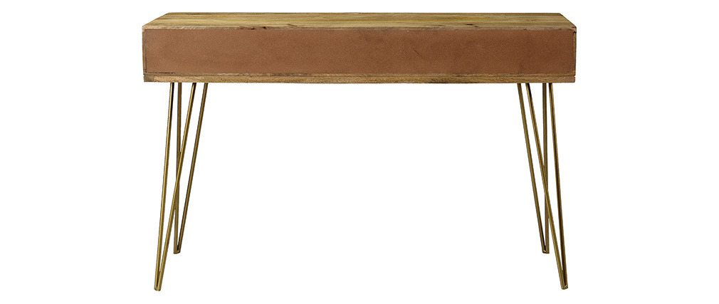 Console gravée en manguier massif et métal doré L120 cm LINIUM