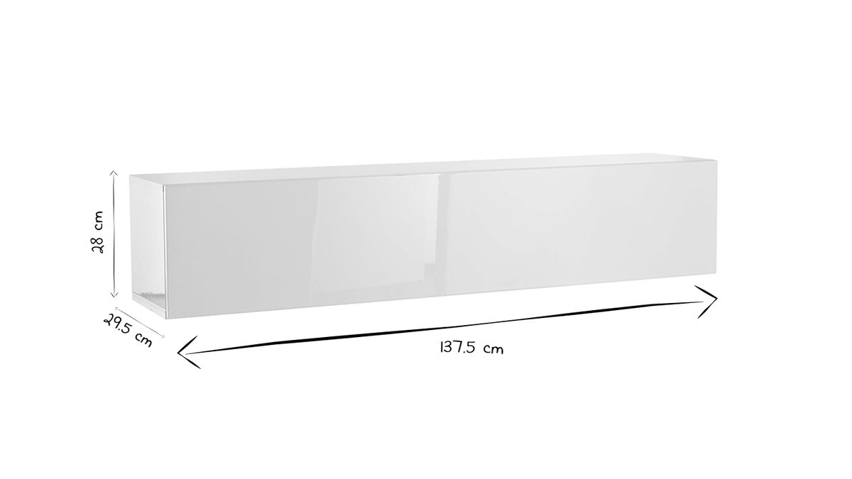 lment mural TV horizontal blanc laqu brillant L138 cm ETERNEL