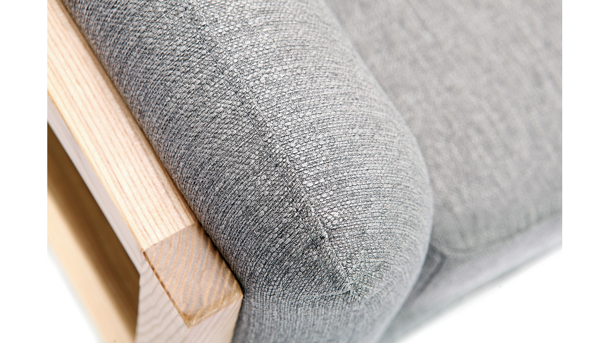 Fauteuil scandinave en tissu gris et bois clair YOKO