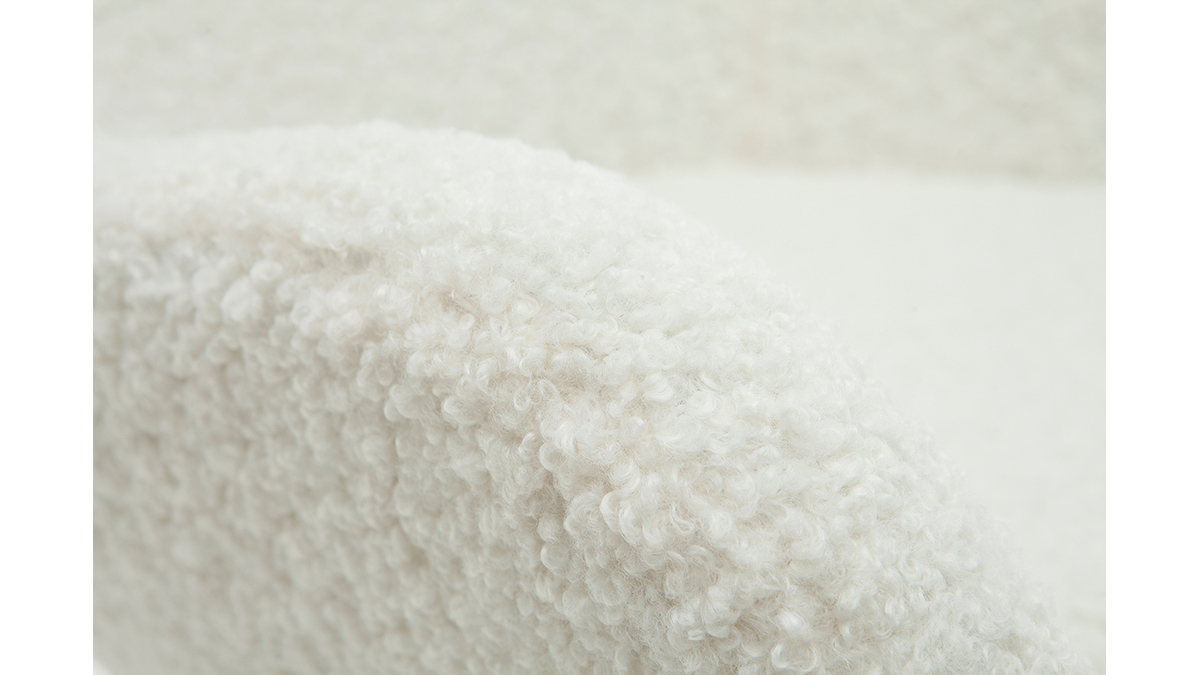 Fauteuil scandinave tissu blanc effet laine bouclée et bois ESKUA