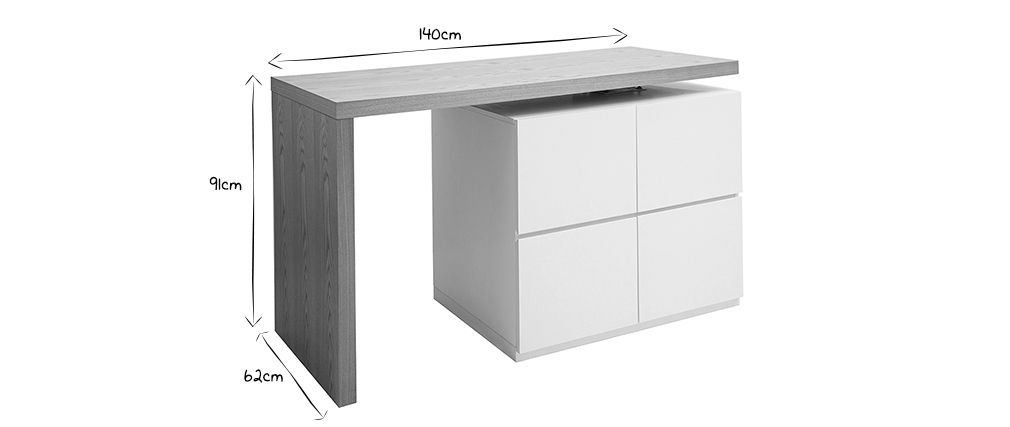 îlot - table de bar modulable avec rangement blanc mat et chêne H91 cm MAX