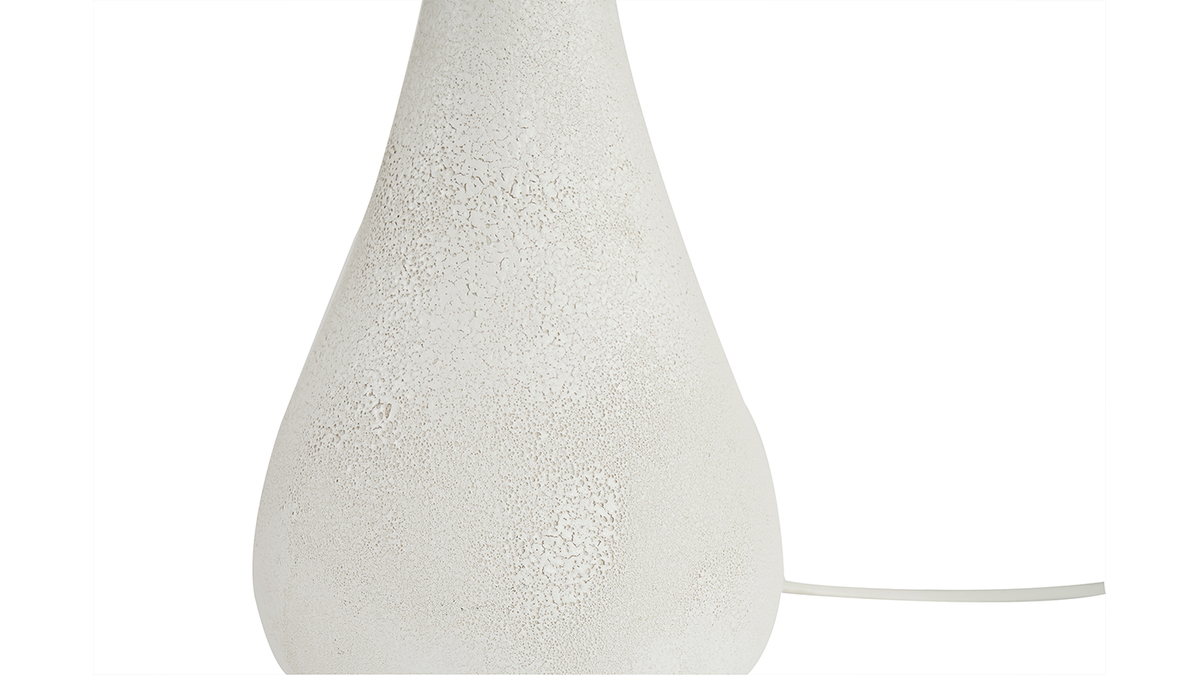 Lampe  poser blanche en cramique effet pierre et abat-jour en raphia H49 cm PYRUS