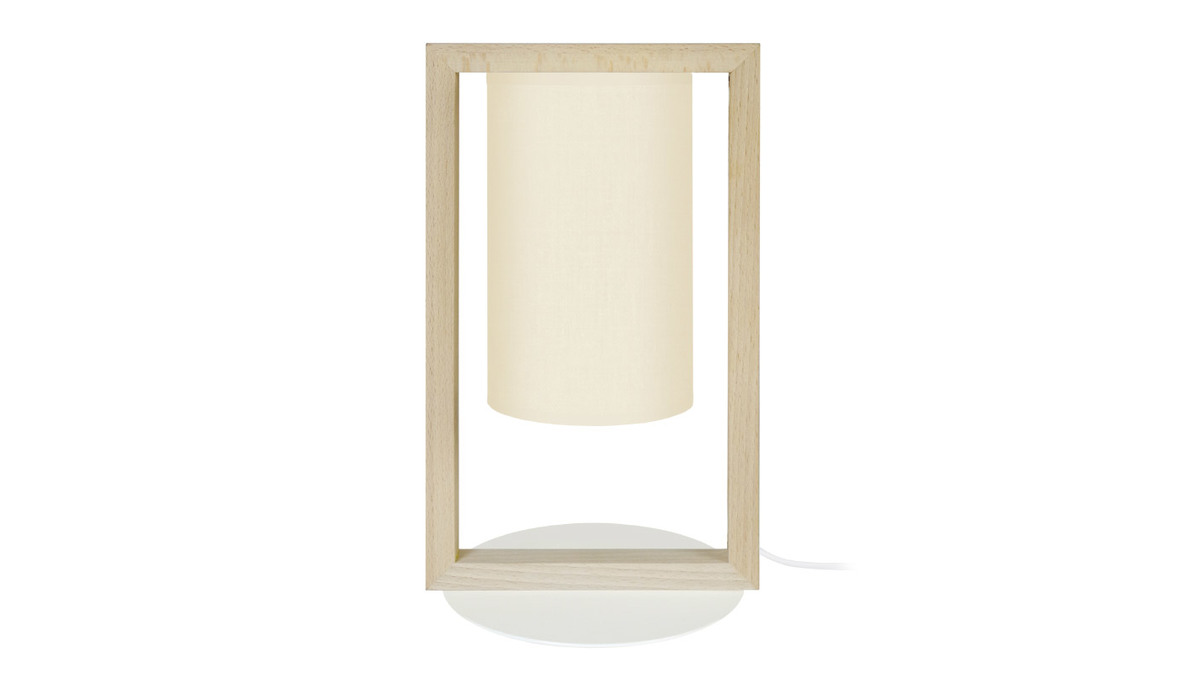 Lampe à poser design blanche et bois clair H40 cm HATHA