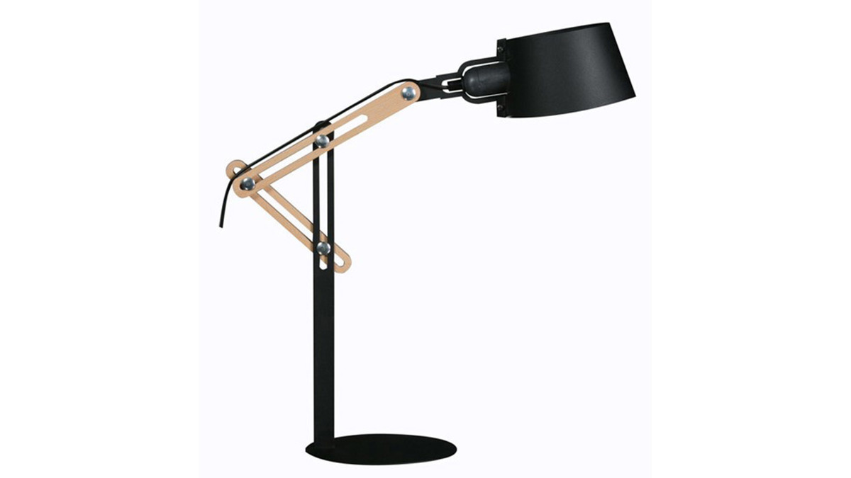 Lampe  poser design en bois clair et mtal noir H60 cm BILLY