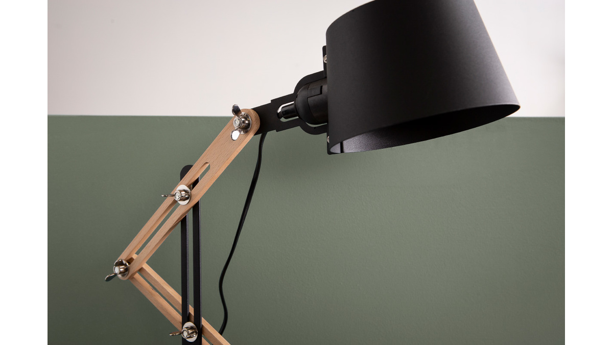 Lampe  poser design en bois clair et mtal noir H60 cm BILLY