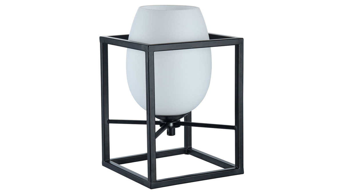 Lampe  poser design en mtal noir avec globe en verre dpoli CABIN