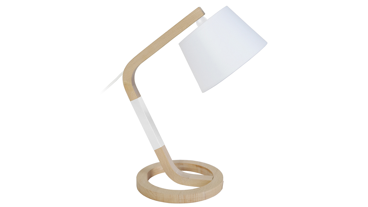 Lampe à poser design pied cercle bois blanc H41 cm TWIST