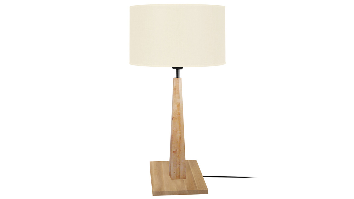 Lampe  poser en bois clair avec abat-jour cru H54 cm NIDRA