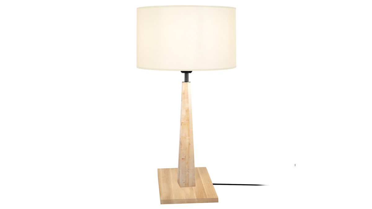 Lampe  poser en bois clair avec abat-jour cru H54 cm NIDRA