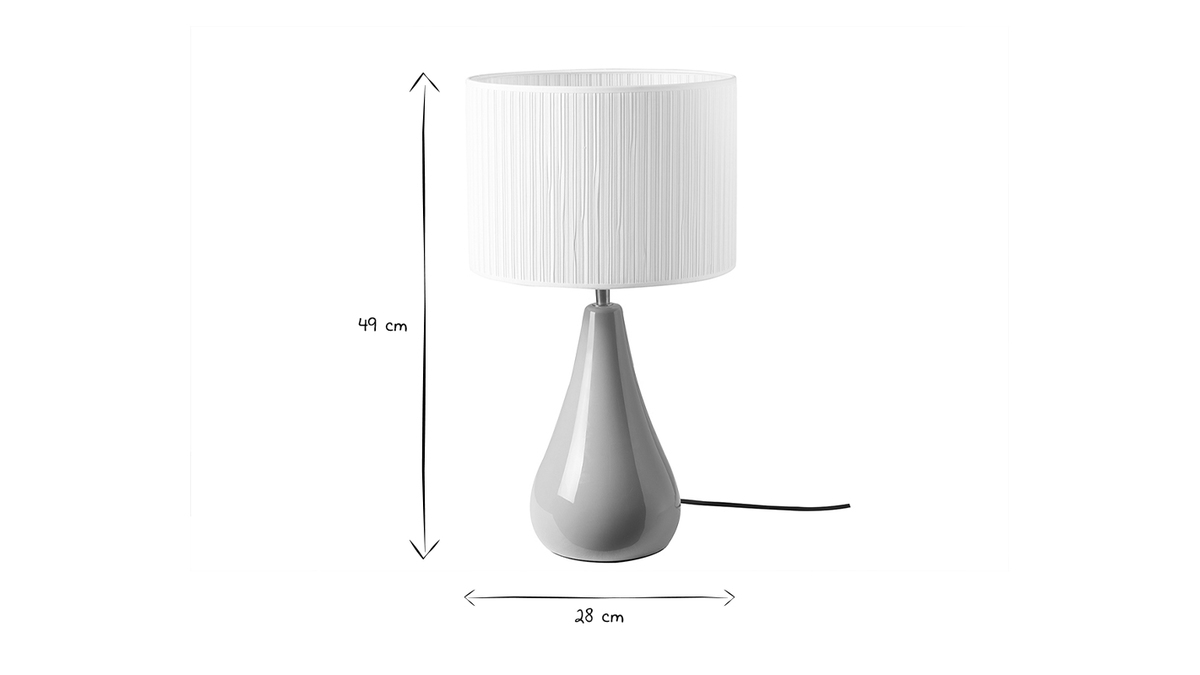 Lampe  poser taupe en cramique brillante et abat-jour en tissu pliss blanc H49 cm TROIA