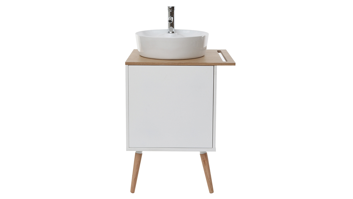 Meuble de salle de bain : vasque, meuble sous vasque une porte chne et blanc et miroir TOTEM