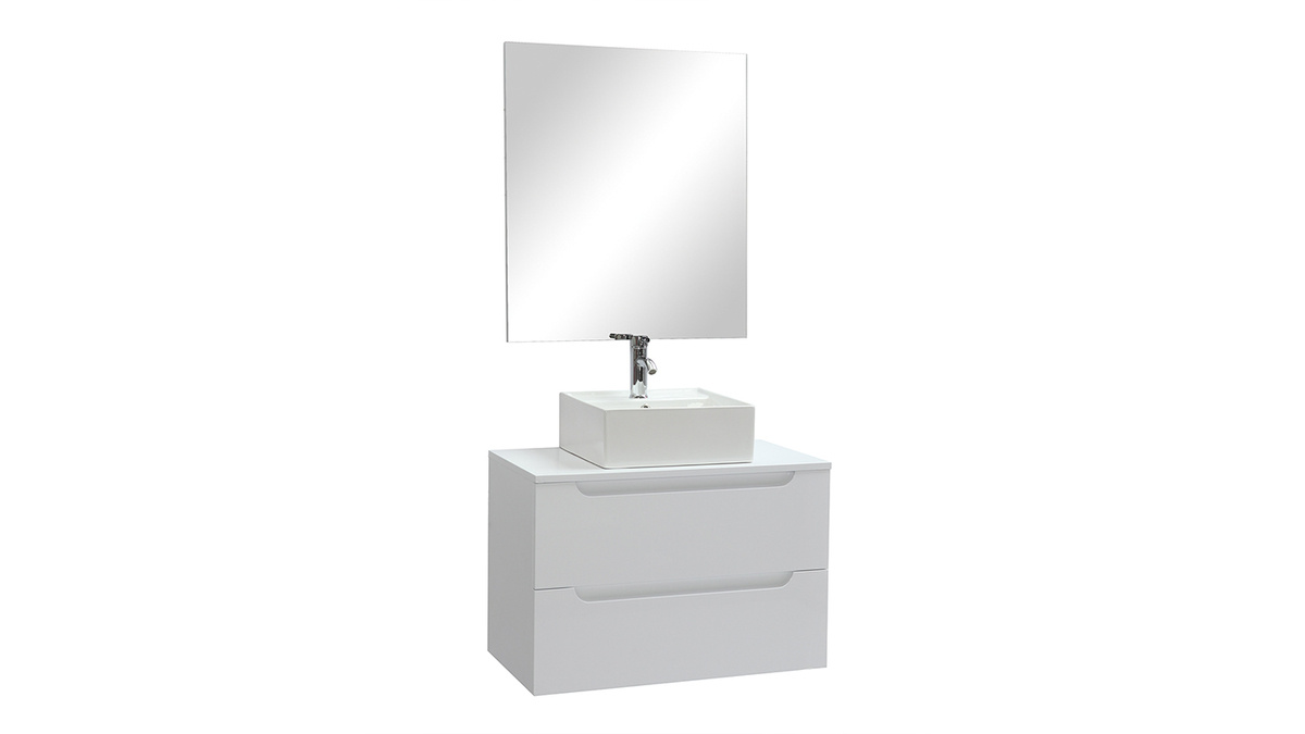 Meuble de salle de bains avec miroir et rangements blanc (sans vasque) LOTA