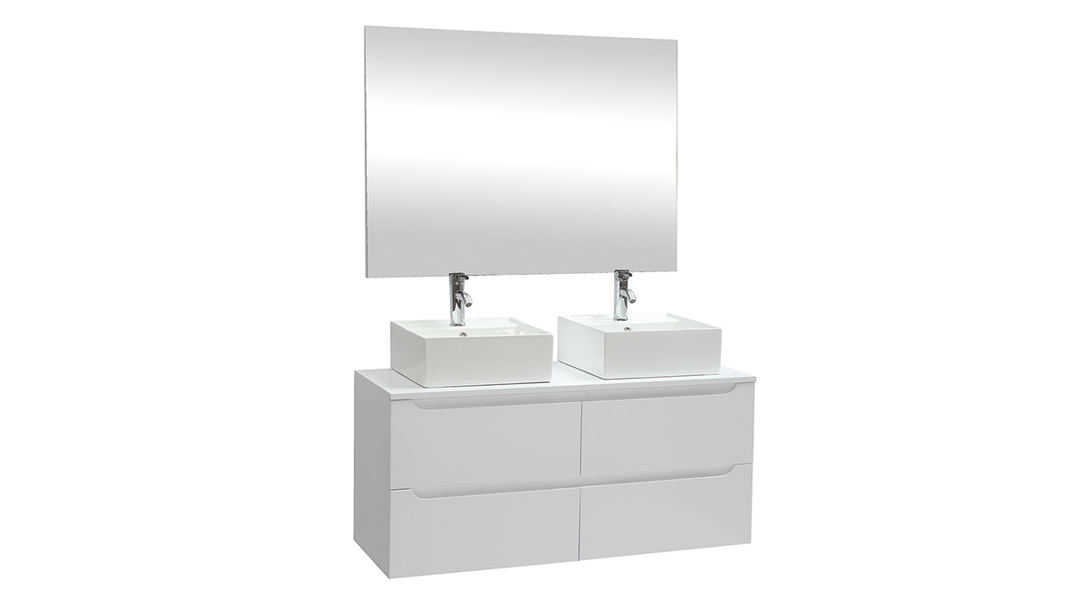 Meuble de salle de bains avec miroir et rangements blanc (sans vasques) LOTA