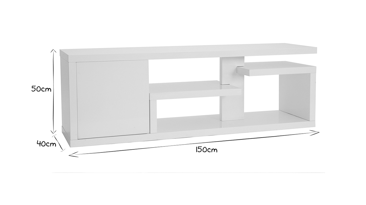 Meuble TV design blanc laqu brillant L150 cm HALTON