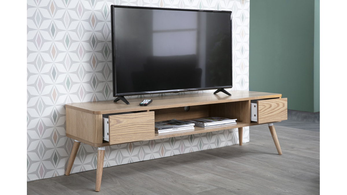 Meuble TV design en bois clair L150 cm TOTEM