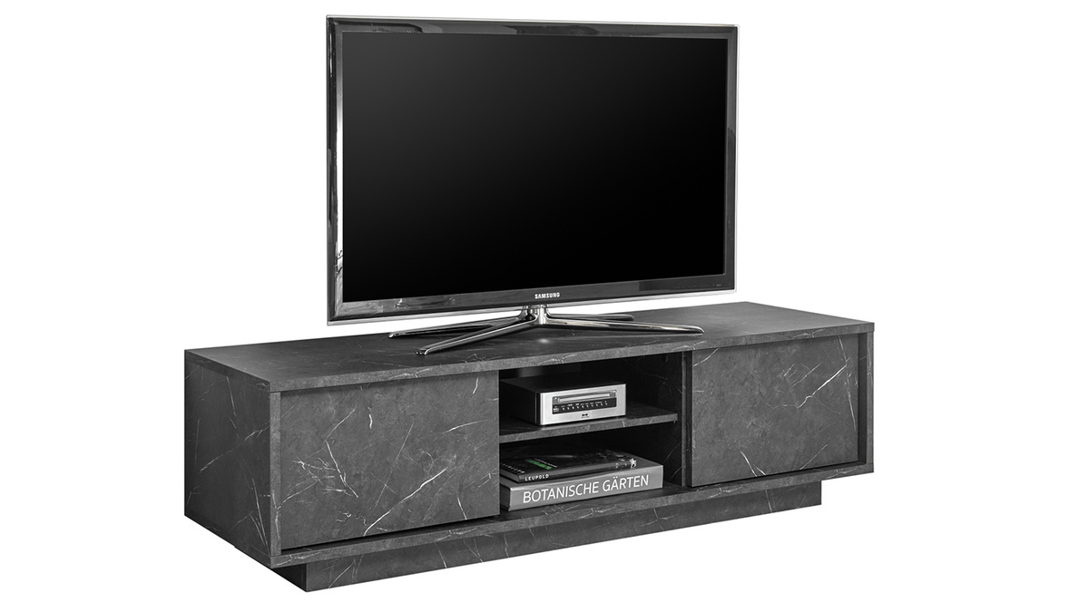 Meuble TV effet marbre noir L138 cm CARRA