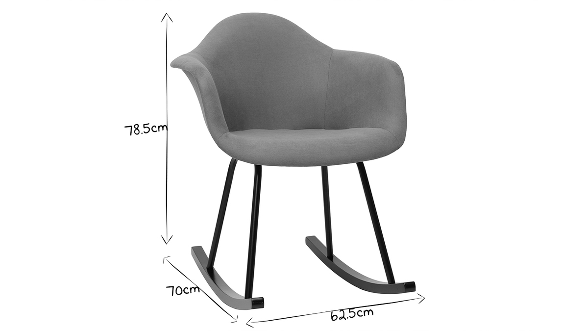 Rocking chair design en tissu effet velours gris et mtal noir MAMBO