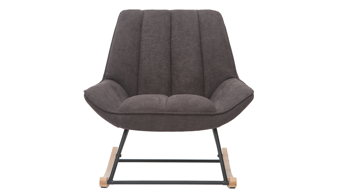 Rocking chair design en tissu effet velours gris fonc, mtal noir et bois clair BILLIE