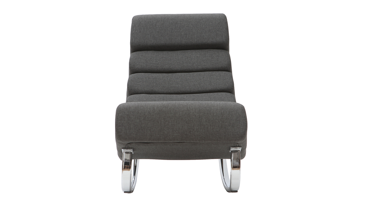 Rocking chair design en tissu gris fonc et acier chrom TAYLOR
