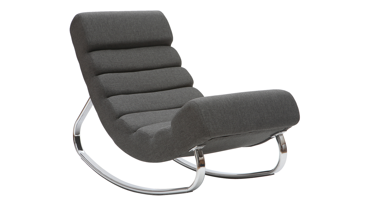 Rocking chair design en tissu gris fonc et acier chrom TAYLOR
