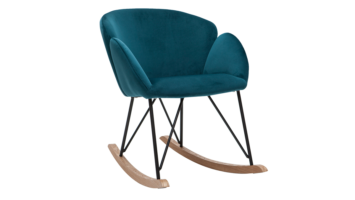 Rocking chair design en velours bleu ptrole RHAPSODY